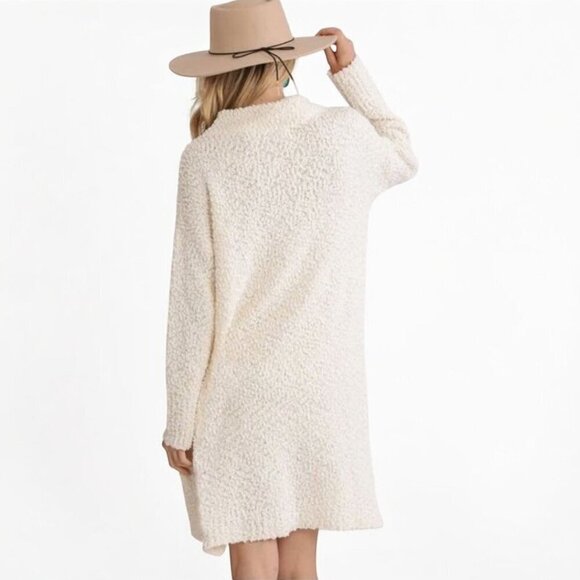 Umgee Cream Textured Bouclé Knit Sweater Dress | Size Large - Picture 3 of 9